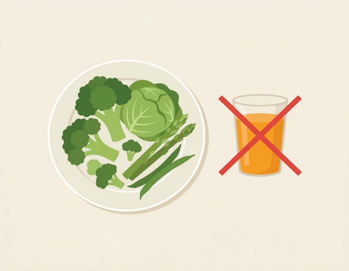 건강한 채소 식단과 피해야 할 과일 주스 일러스트
