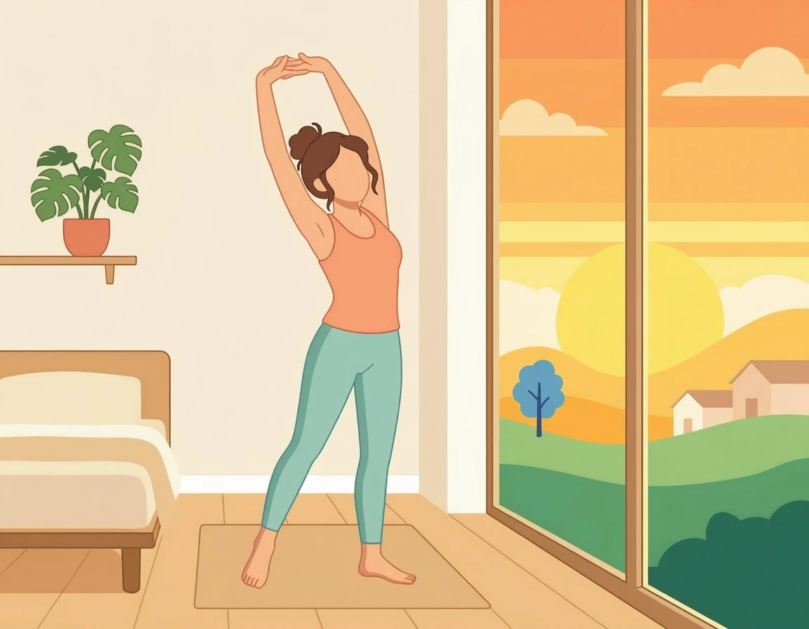 아침에 개운하게 일어나는 여성 일러스트