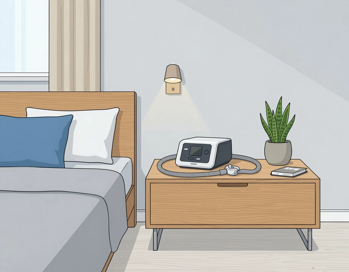 침실 협탁 위에 놓인 모던한 양압기