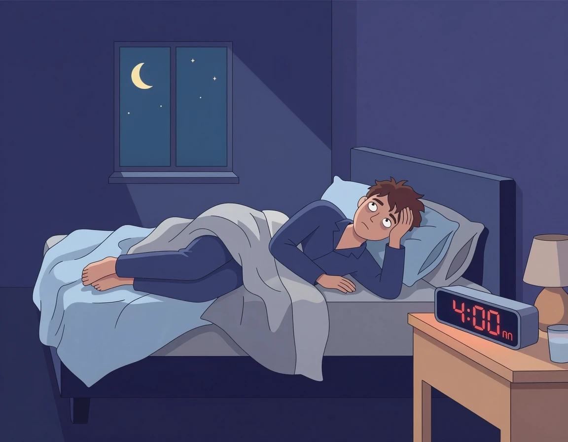 새벽까지 잠을 이루지 못하고 피곤해하는 사람의 모습