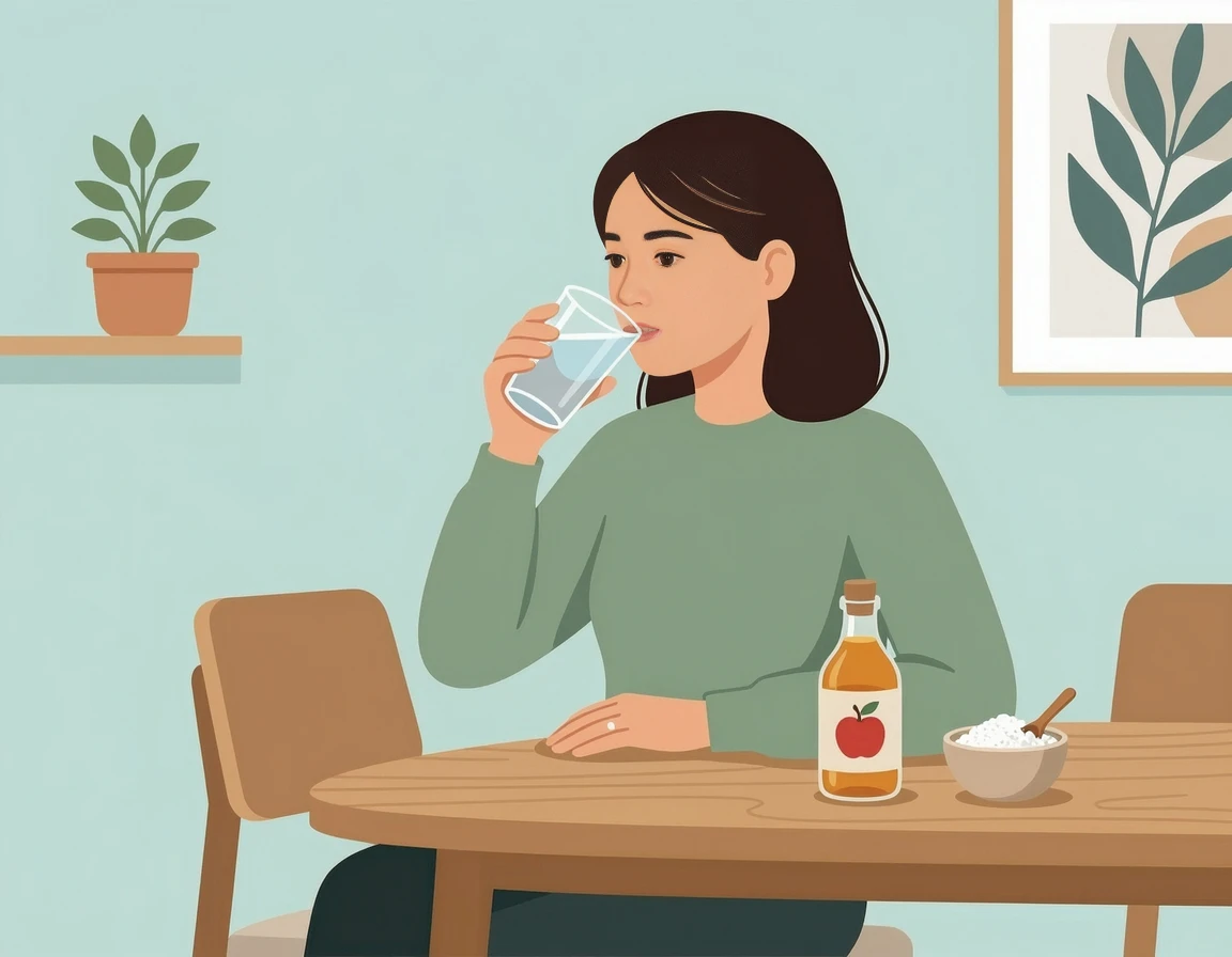 물에 애플사이다비니거를 타서 마시는 모습