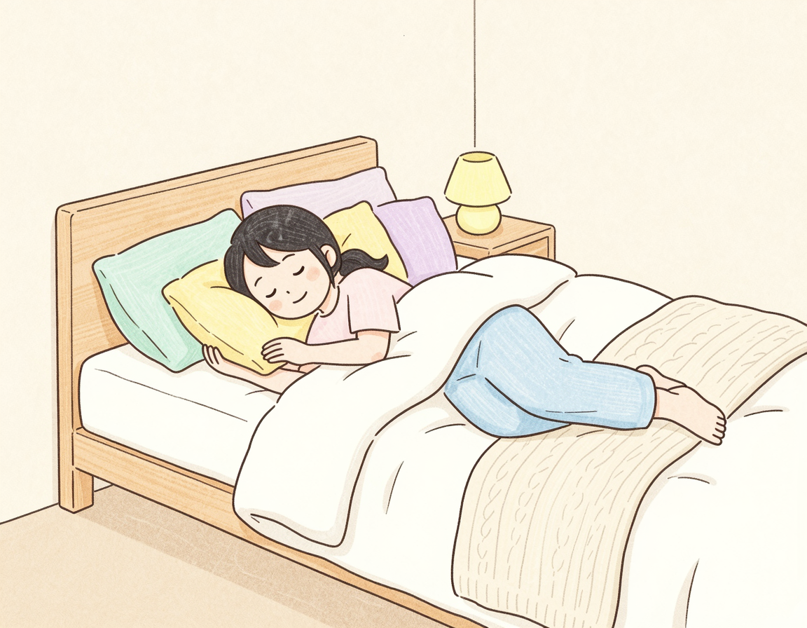 침대에 안전하게 누워 편안함을 느끼는 모습