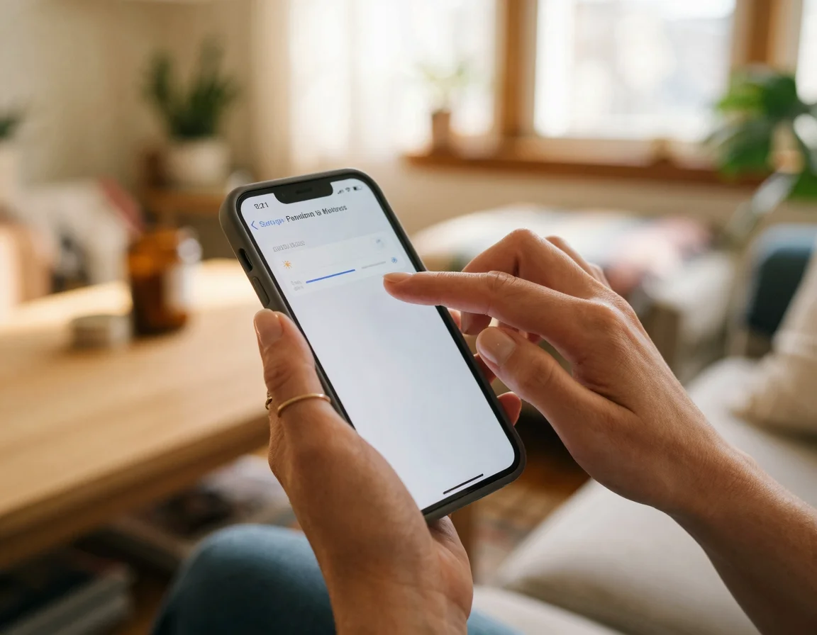 스마트폰 화면 설정 메뉴를 조작하는 손