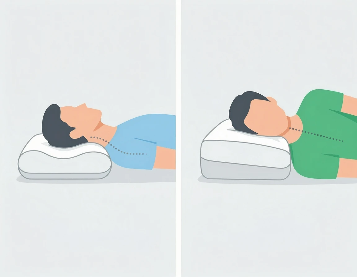정자세와 옆으로 눕는 자세에 맞춘 다양한 베개 모양 일러스트