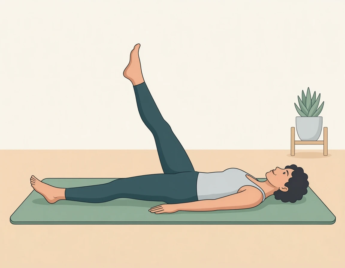 매트에 누워 한쪽 다리를 들어올리는 하체 운동