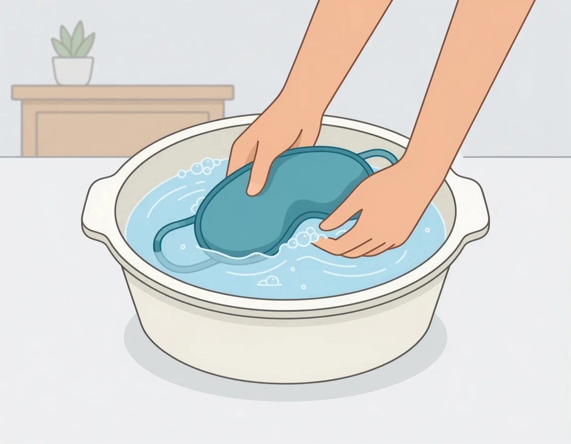 안대 커버를 분리하여 세척하는 모습