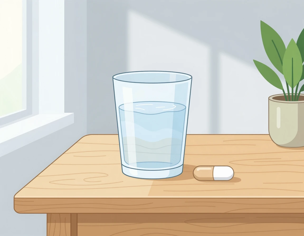 아침 공복에 마시는 물 한 잔과 유산균 캡슐 일러스트
