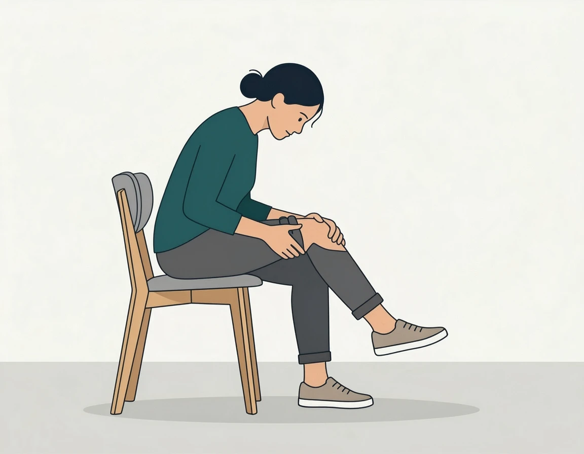 의자에 앉아 무릎 상태를 확인하는 사람 일러스트