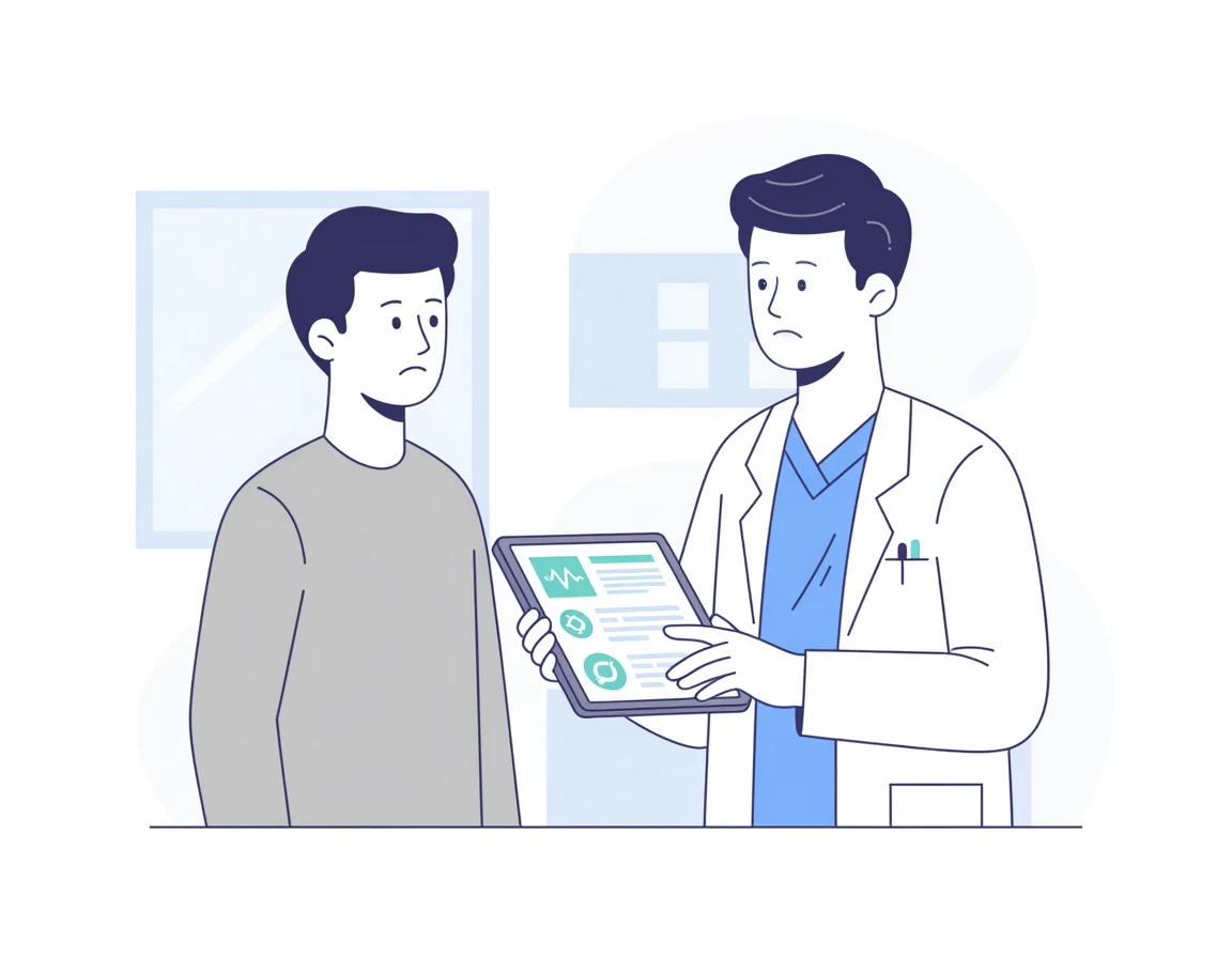 의료진이 환자에게 주의 증상을 설명하는 모습