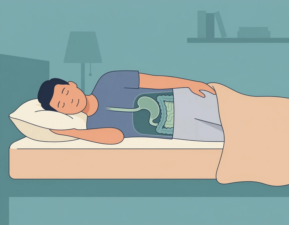 위산 역류를 방지하는 왼쪽 수면 자세 해부학적 원리 일러스트