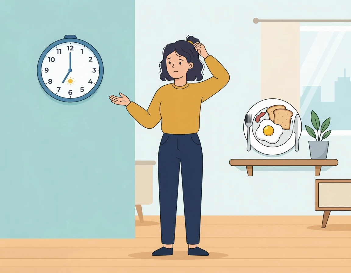 운동 타이밍을 고민하는 여성 일러스트